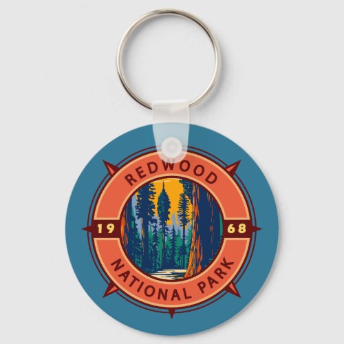Redwood National Park Retro Compass Emblem Keychain