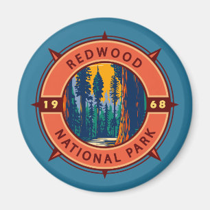 Redwood National Park Retro Compass Emblem Magnet
