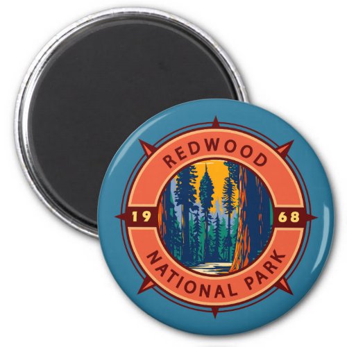 Redwood National Park Retro Compass Emblem Magnet