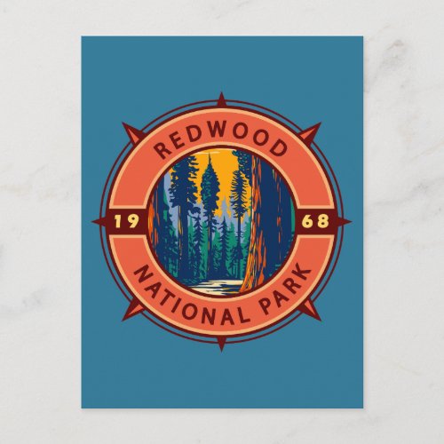 Redwood National Park Retro Compass Emblem Postcard