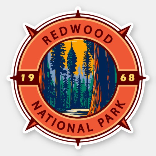 Redwood National Park Retro Compass Emblem  Sticker