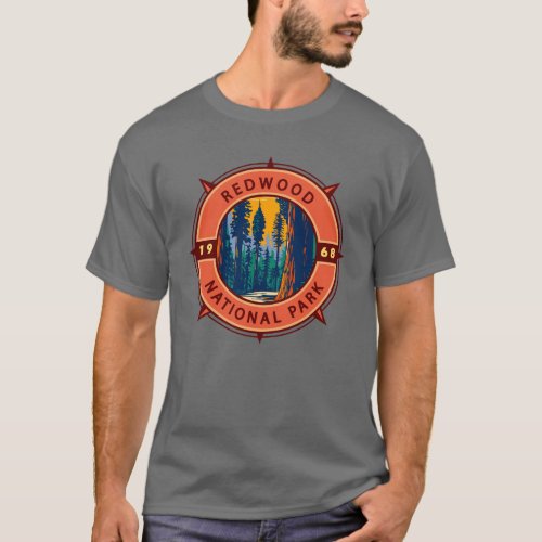 Redwood National Park Retro Compass Emblem T_Shirt