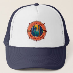 Redwood National Park Retro Compass Emblem Trucker Hat