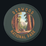 Redwood National Park Retro Distressed Circle Magnet<br><div class="desc">Redwood vector artwork design. The park protects vast prairies,  oak woodlands,  wild rivers,  and 40 miles of rugged coastline.</div>