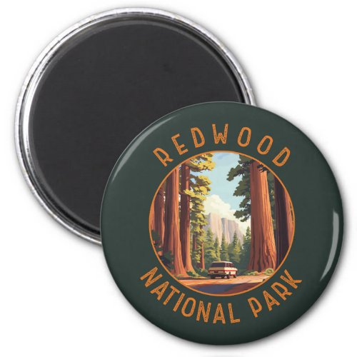 Redwood National Park Retro Distressed Circle Magnet