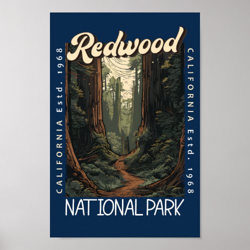 Redwood National Park Retro Distressed Poster