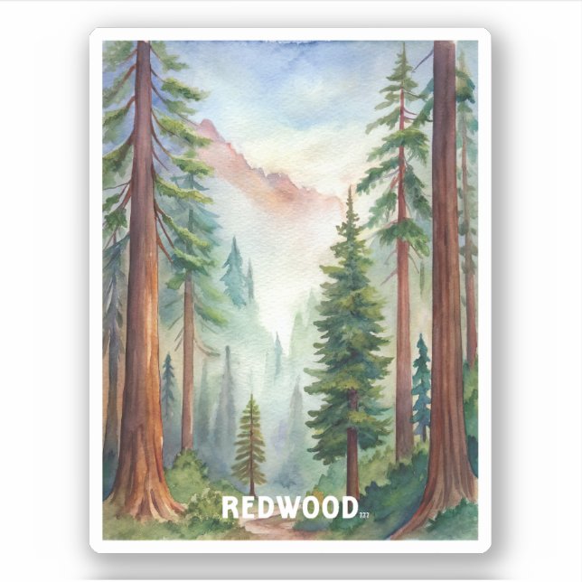 Redwood National Park Watercolor Painting Sticker (Front)