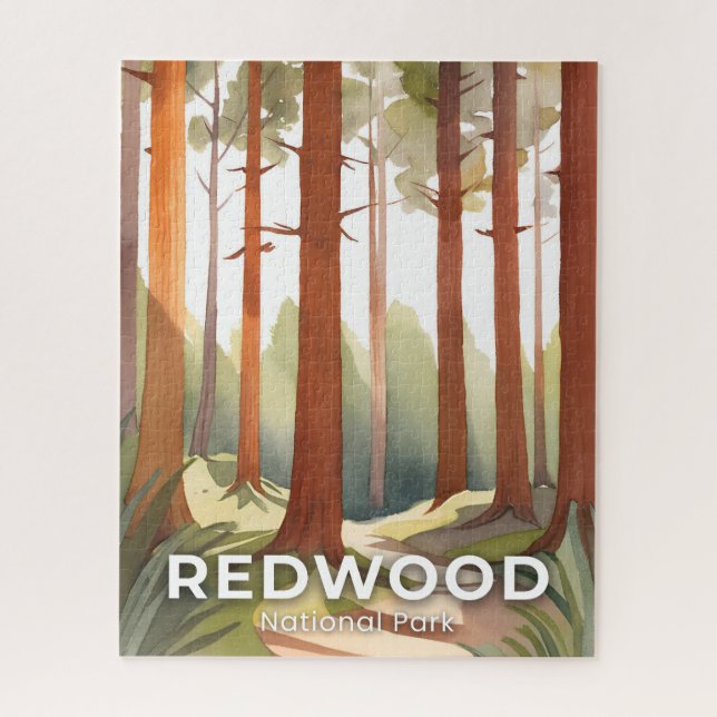 Redwood National Park | Watercolor Travel Art Jigsaw Puzzle (Vertical)