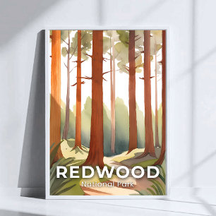 Redwood National Park Watercolor Travel Art Poster