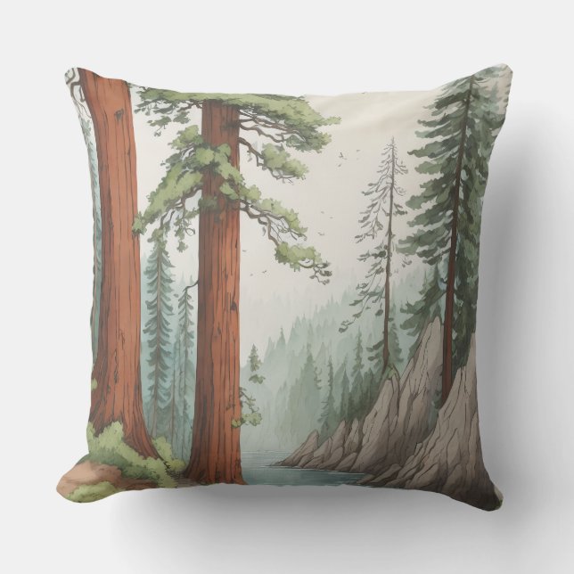 Redwood Tree Throw Pillow (Front)