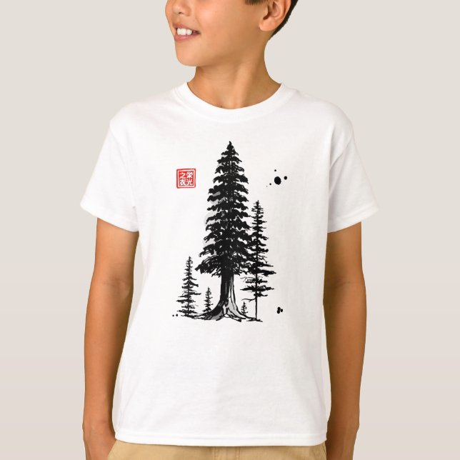Redwood Trees Forest Sumi-e T-Shirt (Front)