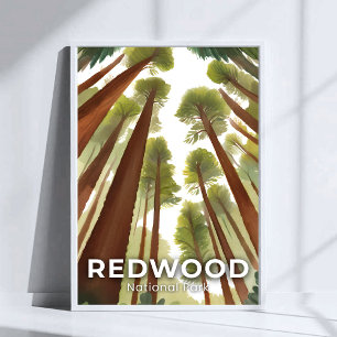 Redwood Trees National Park Watercolor Travel Poster
