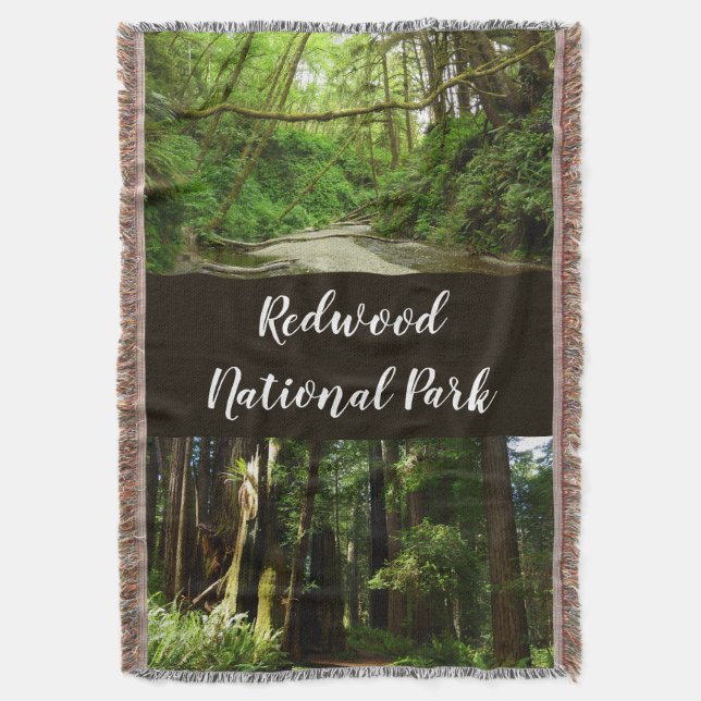 Redwoods and Ferns at Redwood National Park Throw Blanket (Front Vertical)