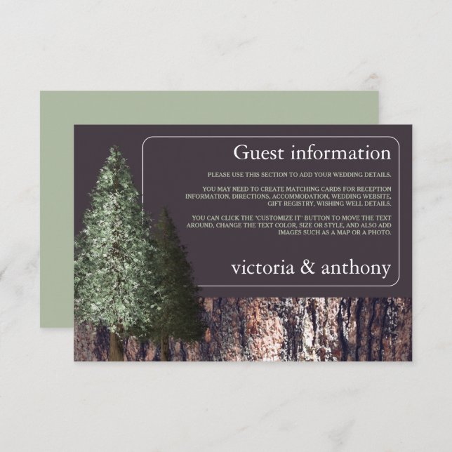 Redwoods & Bark, Rustic Wedding Detail Enclosure Card (Front/Back)