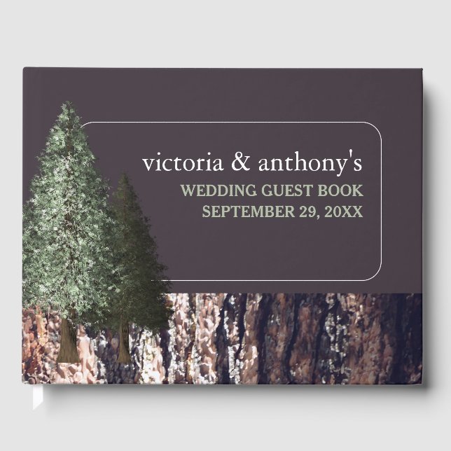 Redwoods & Bark, Rustic Wedding Guest Book (Front)