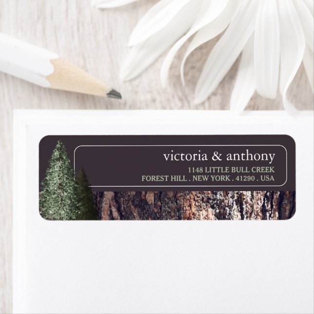 Redwoods & Bark, Rustic Wedding Label (Insitu)