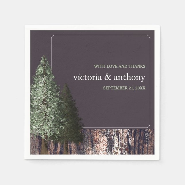 Redwoods & Bark, Rustic Wedding Napkins (Front)