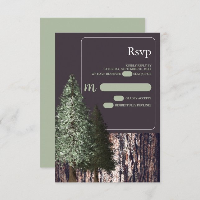 Redwoods & Bark, Rustic Wedding RSVP Card (Front/Back)