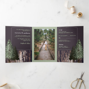 Redwoods & Bark, Rustic Wedding Tri-Fold Invitation