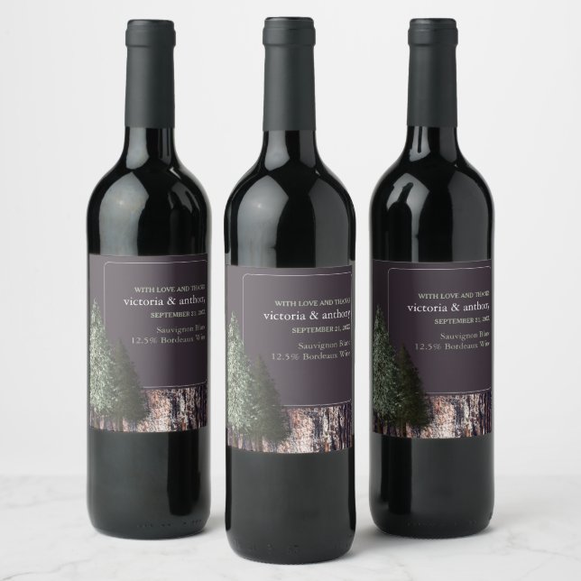 Redwoods & Bark, Rustic Wedding Wine Label (Bottles)