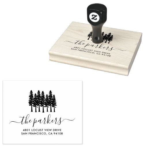 Redwoods Family Name Signature Return Address Rubber Stamp Zazzle