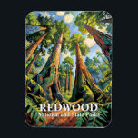 Redwoods National Park California Van Gogh Custom Magnet<br><div class="desc">Van Gogh style California redwoods travel art brings the breathtaking forest of Redwood National and State Parks to life through swirling color, textured brushwork, and vintage travel-poster warmth. The expressive style captures sunlight streaming through giant trees, ferns, and forest trails, blending Post-Impressionist artistry with classic park-poster nostalgia. Ideal for nature...</div>