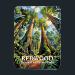 Redwoods National Park California Van Gogh Custom Magnet<br><div class="desc">Van Gogh style California redwoods travel art brings the breathtaking forest of Redwood National and State Parks to life through swirling color, textured brushwork, and vintage travel-poster warmth. The expressive style captures sunlight streaming through giant trees, ferns, and forest trails, blending Post-Impressionist artistry with classic park-poster nostalgia. Ideal for nature...</div>