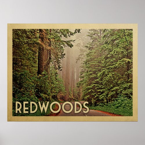 Redwoods National Park Poster California Vintage