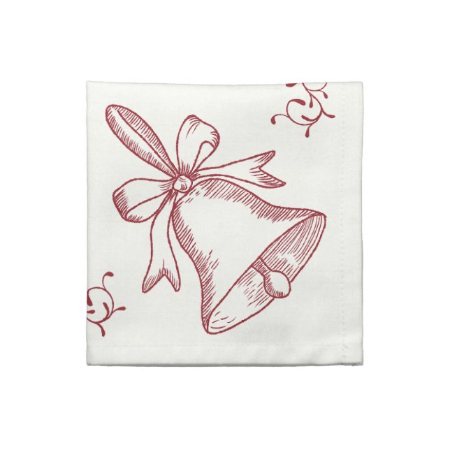 Redwork Bell Napkin – Dinner or Cocktail Size (Quarter Fold)