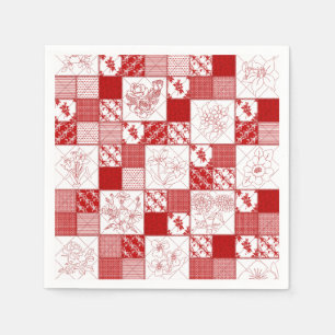 Redwork Stitched Flowers Quilt-Paper Napkins