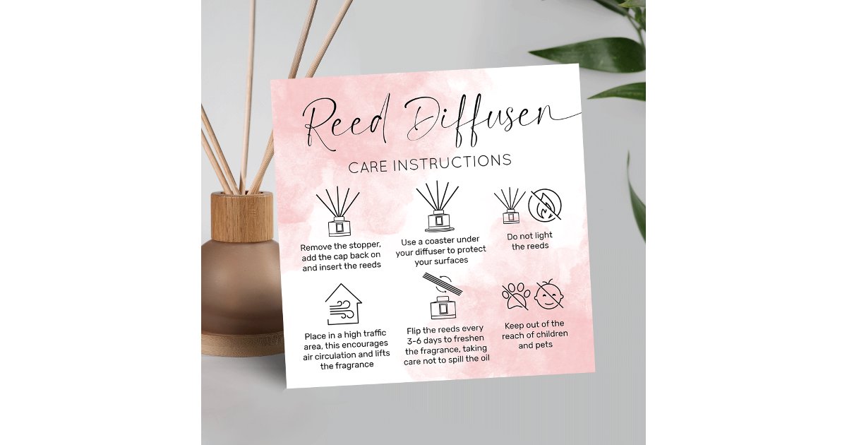 Reed Diffuser Care Guide Elegant Pink Watercolor Square Business Card ...