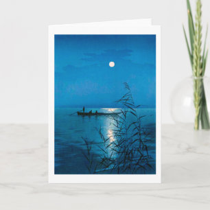 Reed Lake and Full Moon, Koho Shoda, Woodcut Card