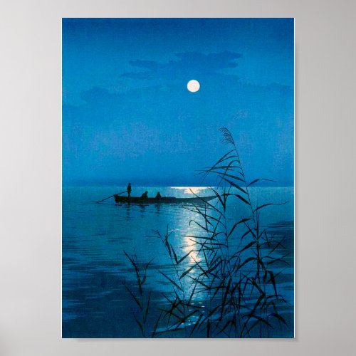 Reed Lake and Full Moon Koho Shoda Woodcut Poster