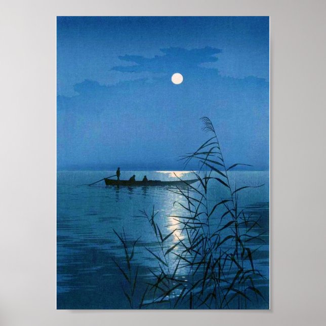 Reed Lake and Full Moon, Koho Shoda, Woodcut Poster (Front)