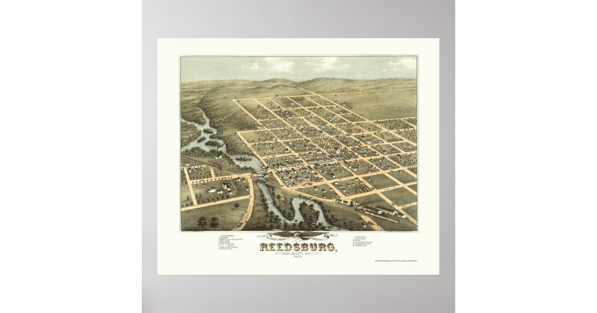 Reedsburg, WI Panoramic Map 1874 Poster Zazzle