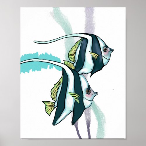 Reef Bannerfish Striped Fish Underwater Animals Poster