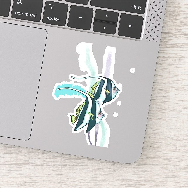 Reef bannerfish, striped fish, underwater nautical sticker (Detail)