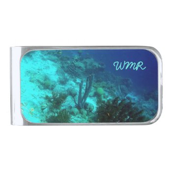 Reef Edge Monogrammed Silver Finish Money Clip by h2oWater at Zazzle