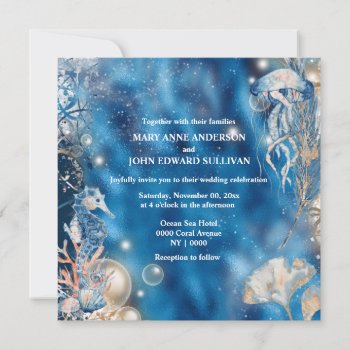 Reef Island Seahorse Jellyfish Watercolor Ocean Invitation by mensgifts at Zazzle