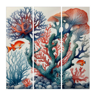 Reef’s Rhythm: Fish Swimming Through Coral Triptych