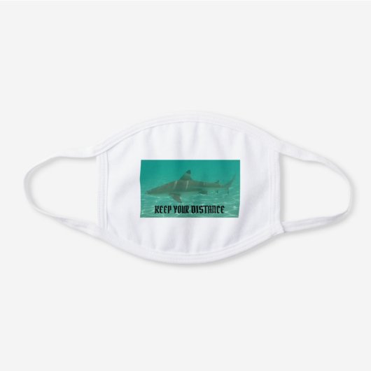 REEF SHARK Keep your distance White Cotton Face Mask (Front)