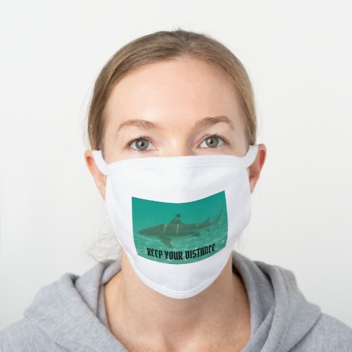 REEF SHARK Keep your distance White Cotton Face Mask