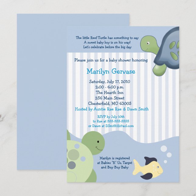 Reef Turtle (4x6) Boy Baby Shower Invitation (Front/Back)