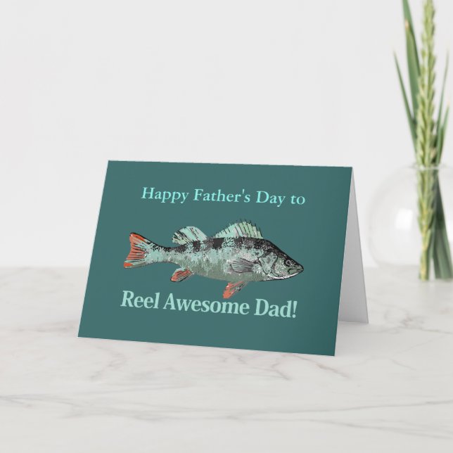 Reel Awesome Dad Fishing Humor Father's Day Pun Card (Front)