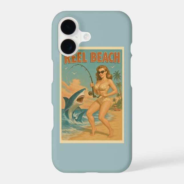 Reel Beach Shark Fishing Pin-Up Retro Cell Phone Case-Mate iPhone Case (Back)
