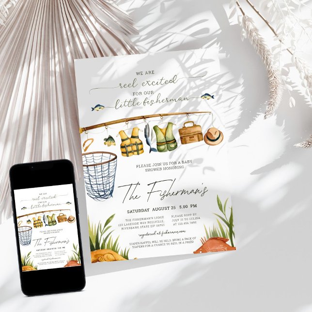 Reel Boy Little Fisherman Baby Shower  Invitation (Creator Uploaded)