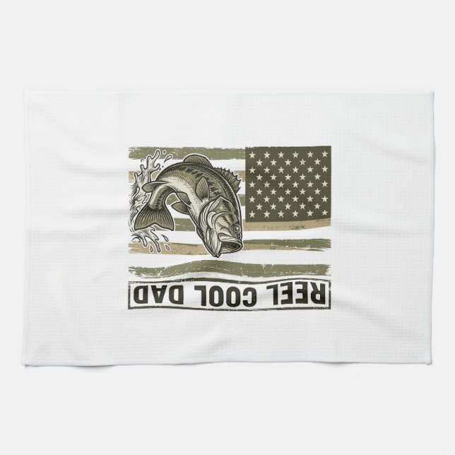 Reel Cool Dad Bass Fishing Flag Vector Design_1 Kitchen Towel (Horizontal)