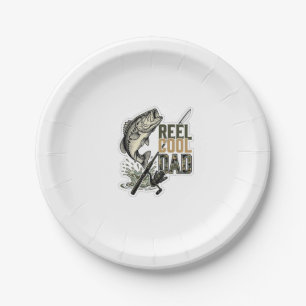 Reel Cool Dad Bass Fishing Vintage Engraving Desig Paper Plates