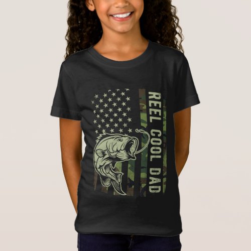 Reel Cool Dad Camouflage American Flag Fathers Da T_Shirt
