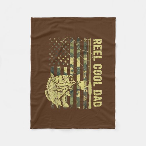 Reel Cool Dad Camouflage American Flag Fathers Fleece Blanket